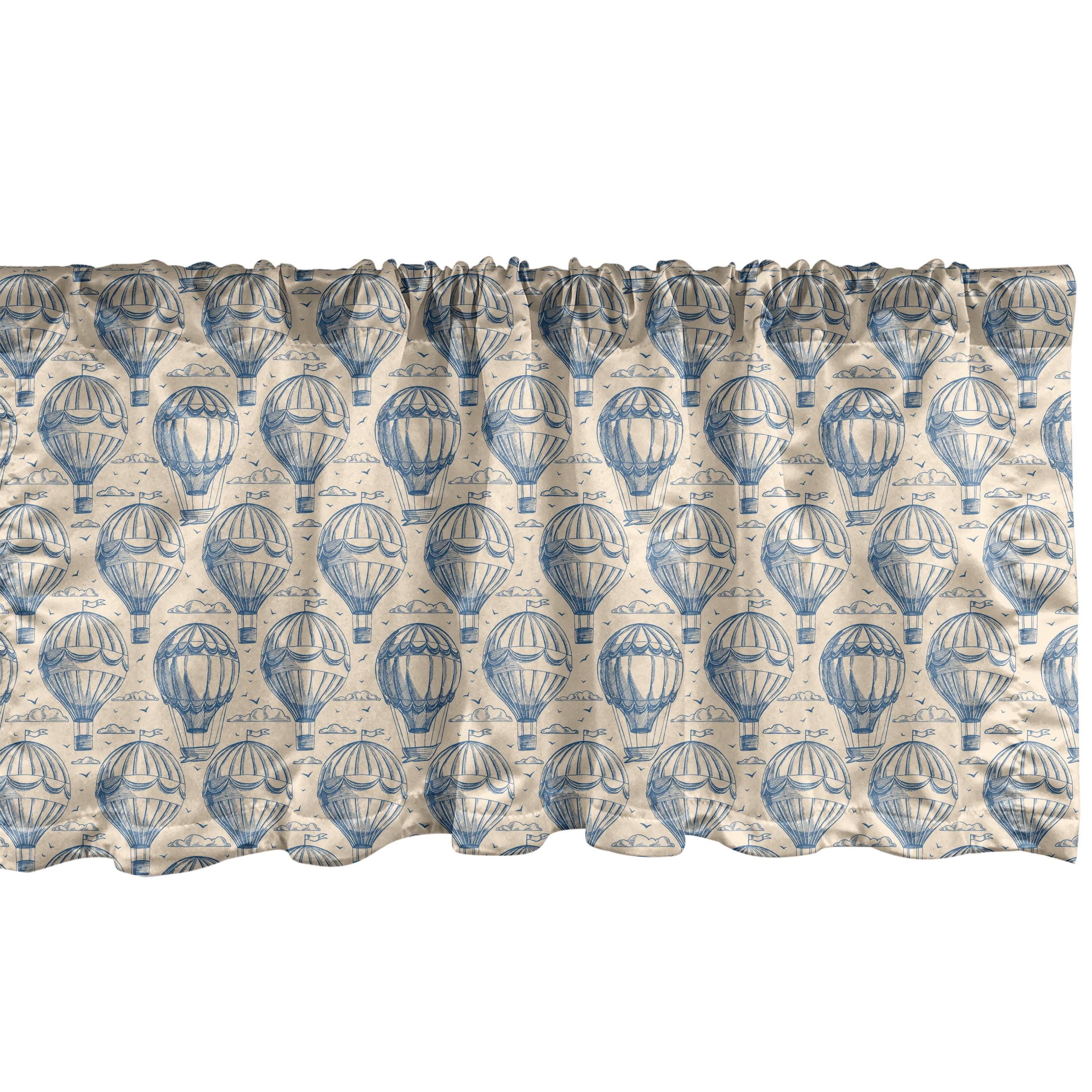 Blue Beige Balloon Print Satin Rod Pocket Valance