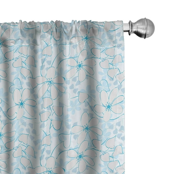 Ambesonne Blue Curtains, Abstract Flowers Hearts, Pair of 28"x95", Pale Blue Aqua White