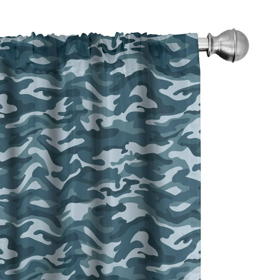 Ambesonne Blue Curtains, Camouflage Oceanic Colors, Pair of 28"x84", Slate Blue Pale Blue
