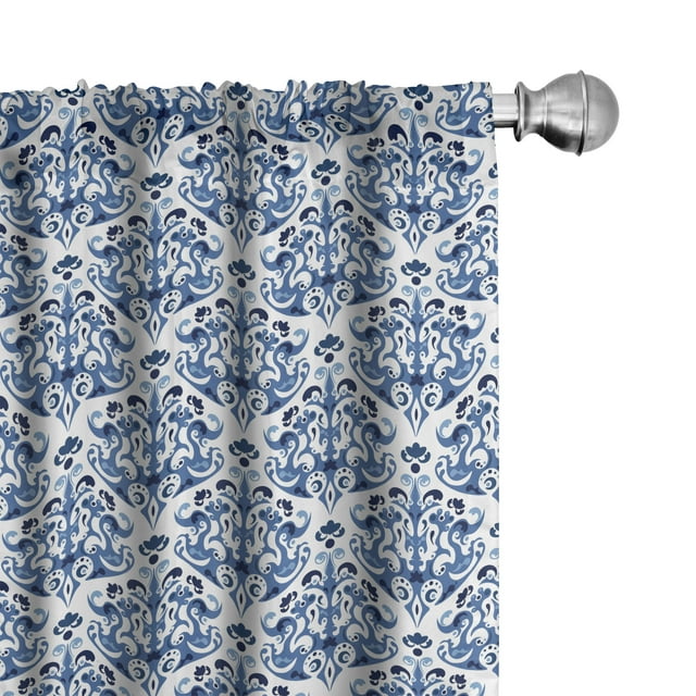 Ambesonne Blue Curtains, Indigo Victorian Design, Pair of 28"x63", Petrol Blue Turquoise