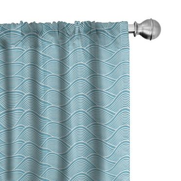 Ambesonne Blue Curtains, Japanese Ocean Sea Waves, Pair of 28"x84", Sky Blue White
