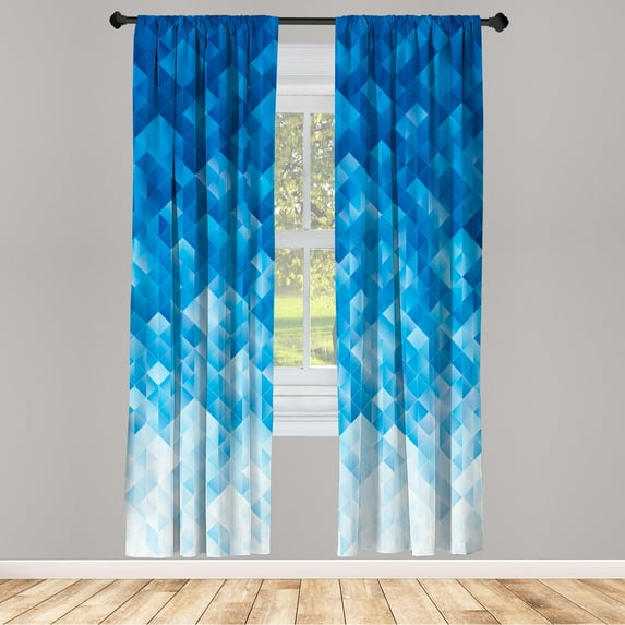 Ambesonne Blue Curtains, Mosaic Triangle Graphic, Pair of 28"x95", Pale Blue