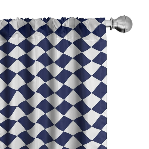 Ambesonne Blue Curtains, Old Home Tile Inspired, Pair of 28"x63", Navy Blue and White