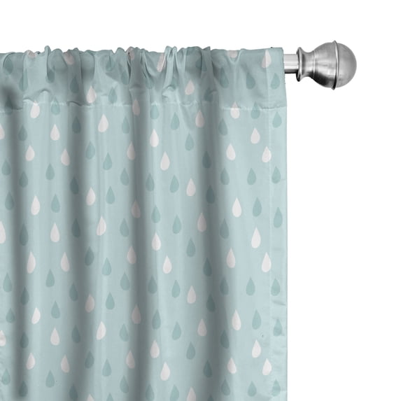 Ambesonne Blue Curtains, Raindrops Cartoon, Pair of 28"x95", White and Blue