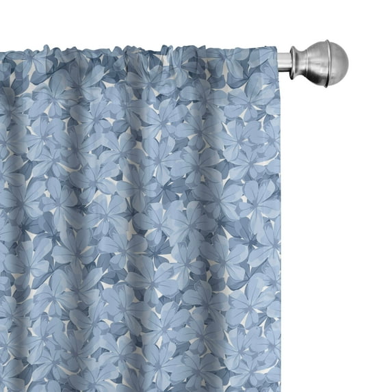 Ambesonne Blue Curtains, Retro Plumbago Blossoms, Pair of 28"x95", Blue and White