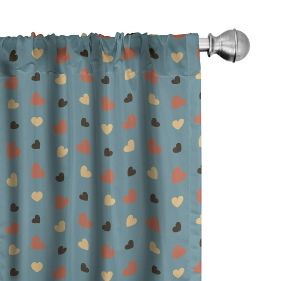 Ambesonne Blue Curtains, Valentines Romantic Love, Pair of 28"x95", Blue Brown and Vermilion