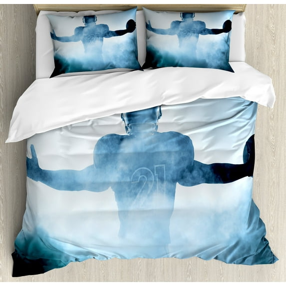 Ambesonne Blue Duvet Cover Set, American Football Hero, 2-Calking, Blue