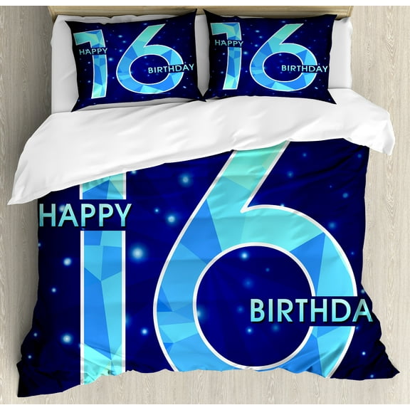 Ambesonne Blue Duvet Cover Set, Greeting Age Sky, King, Dark and Sky Blue