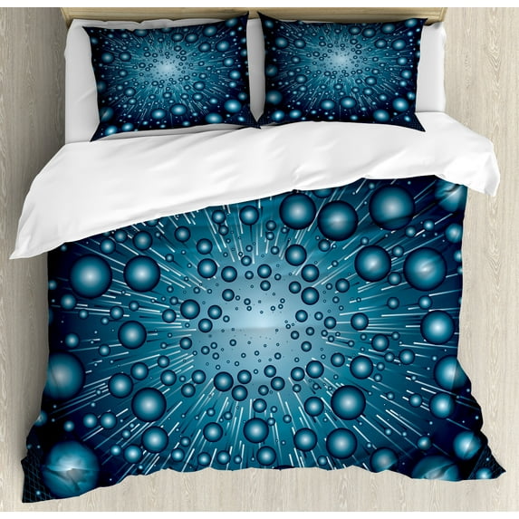 Ambesonne Blue Duvet Cover Sets, Futuristic Galaxy Energy, 2-King, Petrol Blue