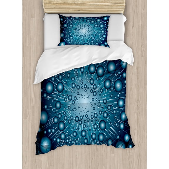 Ambesonne Blue Duvet Cover Sets, Futuristic Galaxy Energy, 2-Twin, Petrol Blue