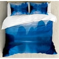 thumbnail image 1 of Ambesonne Blue Duvet Cover Sets, Sunrise Raft River Scenery, 2-Queen, Royal Blue Aqua, 1 of 7