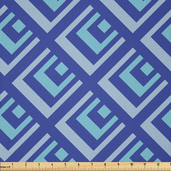 Ambesonne Blue Fabric by the Yard Microfiber, Rectangles in Blue Shades Art, 1 Yard, Blue Pale Blue and Aqua