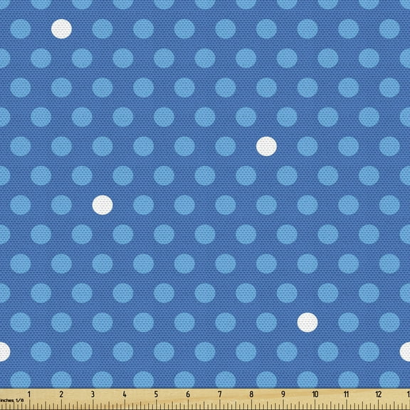 Ambesonne Blue Fabric by the Yard Upholstery, Bold Polka Dots Retro, 3 Yards, Blue Pale Blue White