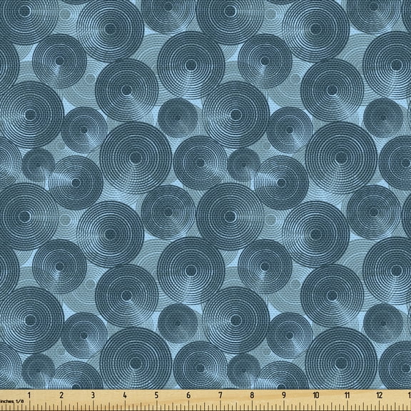 Ambesonne Blue Fabric by the Yard Upholstery, Circles Dots Rounded Tile, 1 Yard, Blue