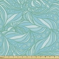 thumbnail image 1 of Ambesonne Blue Fabric by the Yard Upholstery, Doodle Style Ocean Waves Leafy, 3 Yards, Turquoise and Aqua, 1 of 5