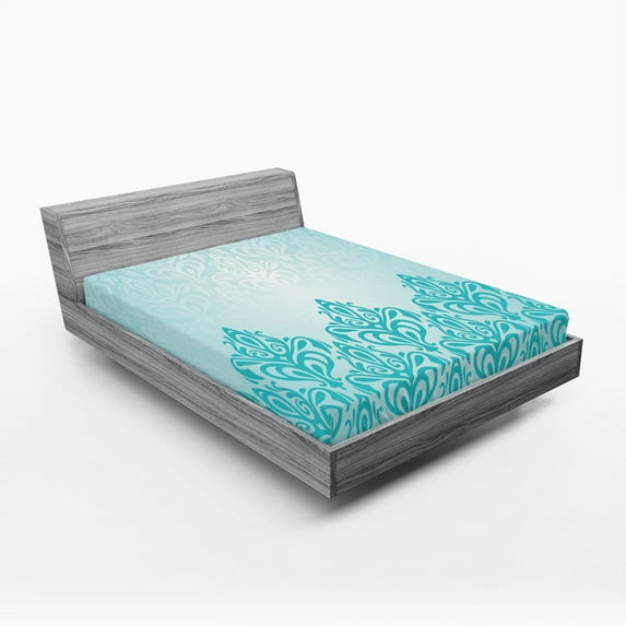 Ambesonne Blue Fitted Sheet 2 Pcs Set, European Victorian Design, Queen, Blue