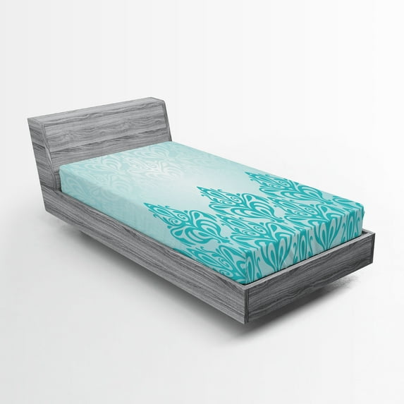 Ambesonne Blue Fitted Sheet 2 Pcs Set, European Victorian Design, Twin XL, Blue