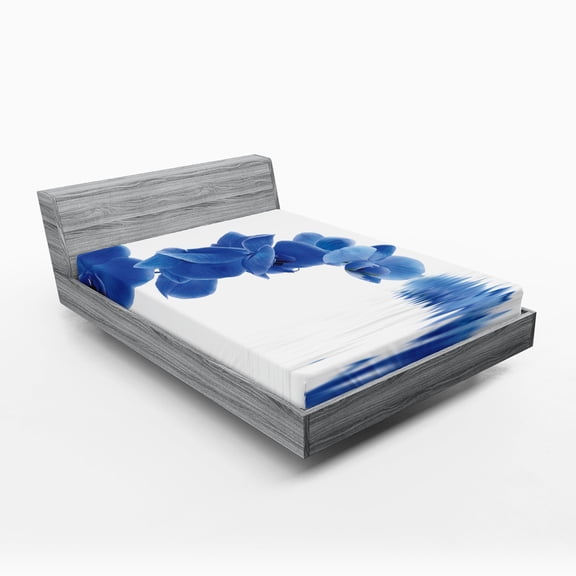 Ambesonne Blue Fitted Sheet 2 Pcs Set, Orchid Bridal, Full, Violet Blue White