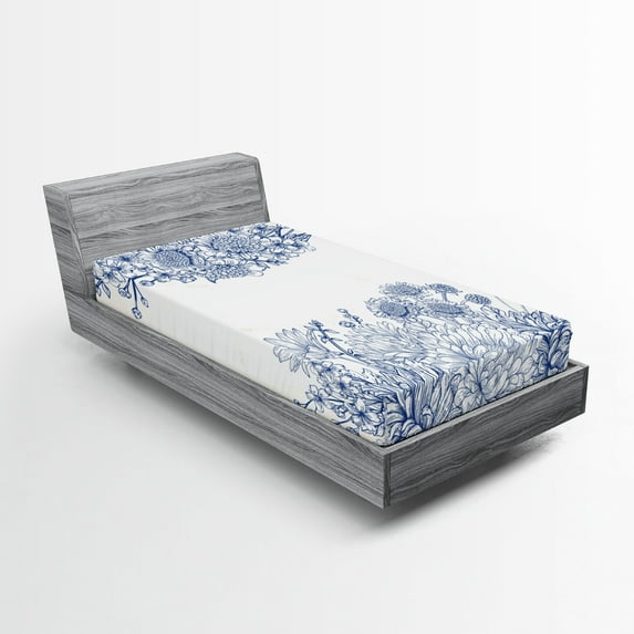 Ambesonne Blue Fitted Sheet, Bridal Bouquet Carnations, Twin XL Size, Blue White