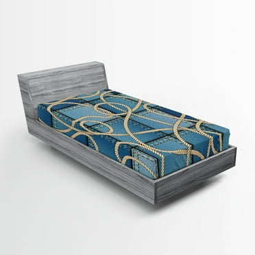 Ambesonne Blue Fitted Sheet, Denim Patchwork, Twin XL Size, Blue
