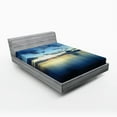 thumbnail image 1 of Ambesonne Blue Fitted Sheet, Dusk over Tropical Lagoon, Full Size, Dark Blue, 1 of 2