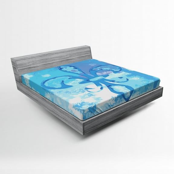 Ambesonne Blue Fitted Sheet, France Fleur de Lis, Queen Size, Blue