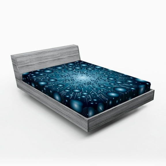 Ambesonne Blue Fitted Sheet, Futuristic Galaxy Energy, Queen Size, Petrol Blue
