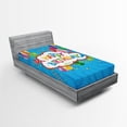 thumbnail image 1 of Ambesonne Blue Fitted Sheet, Greeting Text Party Hats, Twin XL Size, Multicolor, 1 of 2