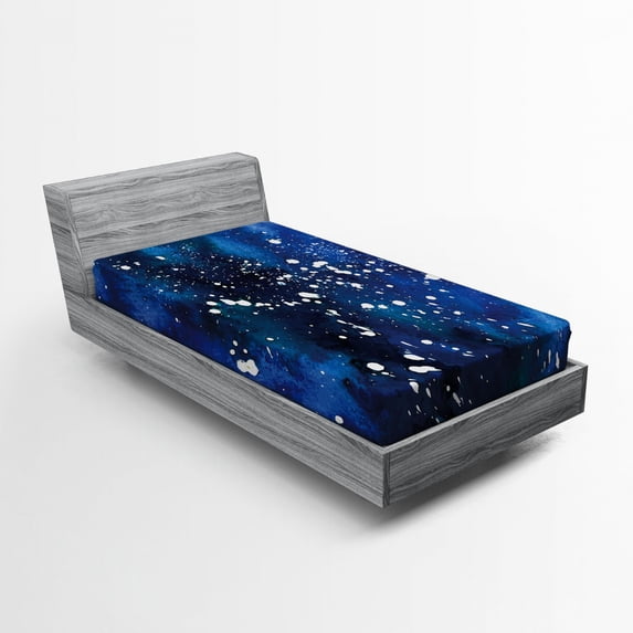 Ambesonne Blue Fitted Sheet, Grunge Space Theme Art, Twin Size, Pale Blue Dark Blue