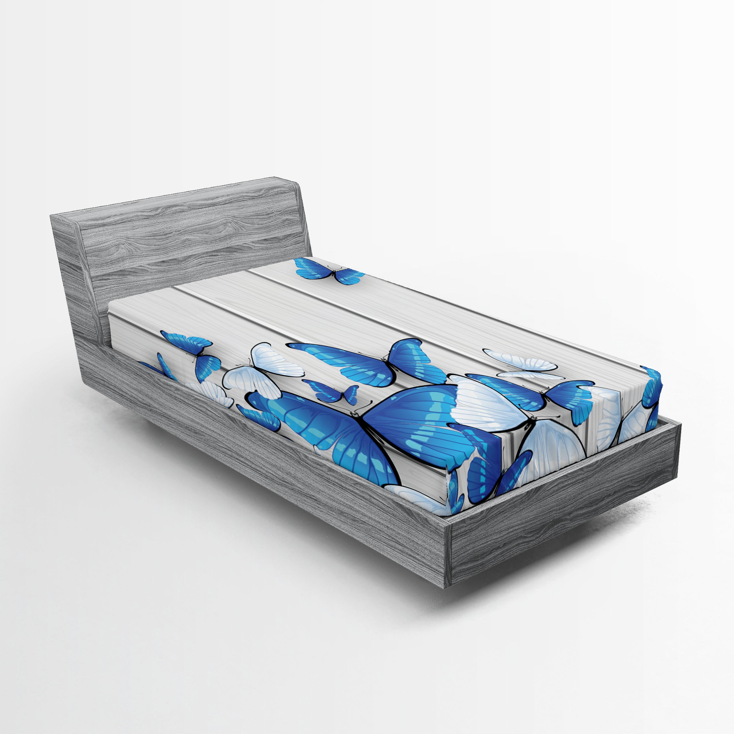Blue Butterfly Print Microfiber Twin Fitted Sheet