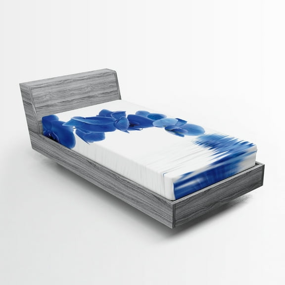 Ambesonne Blue Fitted Sheet, Orchid Bridal, Twin Size, Violet Blue White