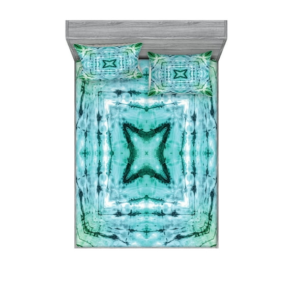 Ambesonne Blue Fitted Sheet & Pillow Sham Set, Abstract Teal, Full, Teal and Blue