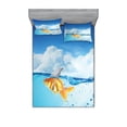 thumbnail image 1 of Ambesonne Blue Fitted Sheet & Pillow Sham Set, Goldfish with Shark Fin, Full, Blue Orange, 1 of 3
