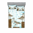 thumbnail image 1 of Ambesonne Blue Fitted Sheet & Pillow Sham Set, Grungy Sketch Seagulls, Queen, Blue White Brown, 1 of 2
