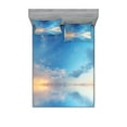 thumbnail image 1 of Ambesonne Blue Fitted Sheet & Pillow Sham Set, Ocean Horizon Clouds Sky, Full, Blue, 1 of 2