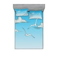 thumbnail image 1 of Ambesonne Blue Fitted Sheet & Pillow Sham Set, Seagulls Flying Ombre Sky, Full, White Blue, 1 of 2