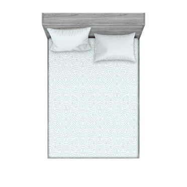 Ambesonne Blue Fitted Sheet & Pillow Sham Set, Vintage Ornaments Flower, Full, Pale Blue
