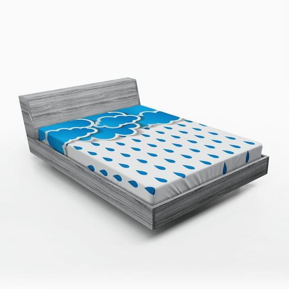 Ambesonne Blue Fitted Sheet, Puffy Clouds Rainy Day, Full Size, Blue White