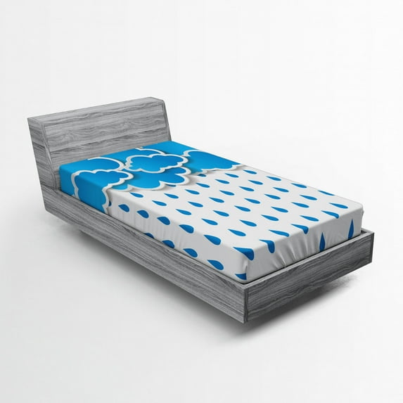 Ambesonne Blue Fitted Sheet, Puffy Clouds Rainy Day, Twin Size, Blue White