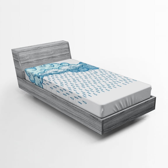 Ambesonne Blue Fitted Sheet, Rain Cloud Sketch Fall, Twin Size, Blue