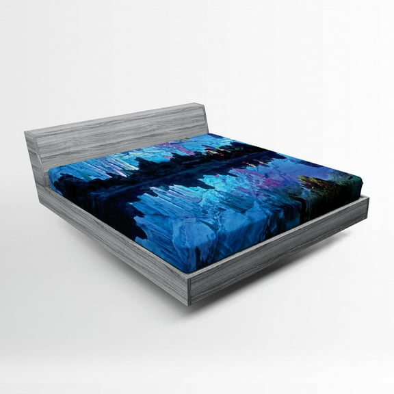 Ambesonne Blue Fitted Sheet, Reed Cistern Cave, Queen Size, Blue