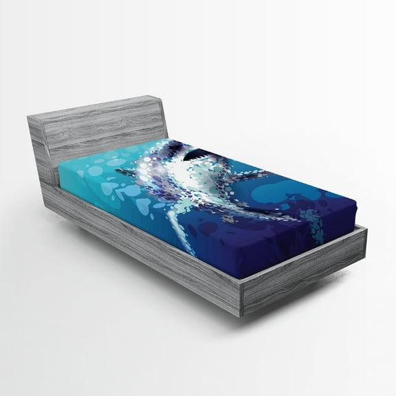 Ambesonne Blue Fitted Sheet, Shark Oceanlife Animal, Twin XL Size, Blue Grey