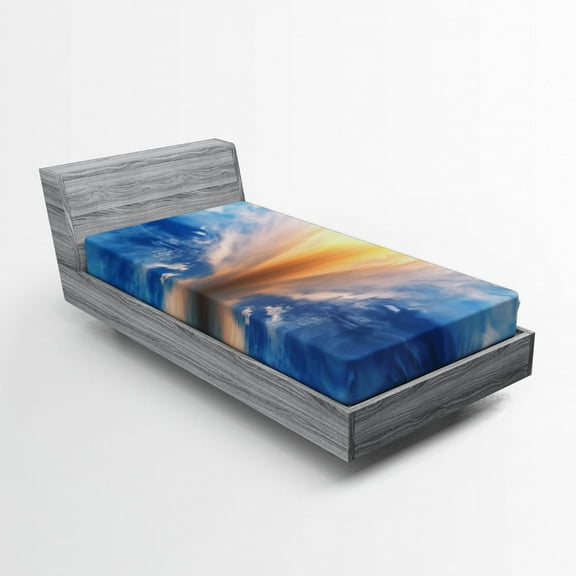 Ambesonne Blue Fitted Sheet, Sky Reflections Sunset, Twin Size, Orange Blue