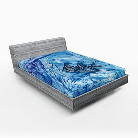 Ambesonne Blue Fitted Sheet, Swimming Fish, Queen Size, Blue