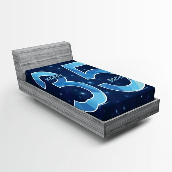 Ambesonne Blue Fitted Sheet, Thirthy 5 Modern, Twin XL Size, Dark Blue Pale Blue