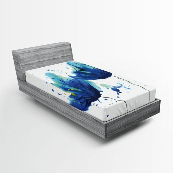 Ambesonne Blue Fitted Sheet, Watercolor Modern Floral Art, Twin XL Size, Pale Blue and Blue