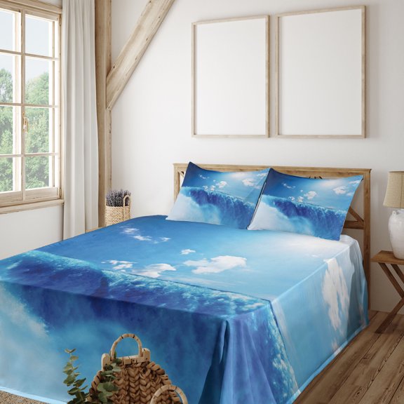 Ambesonne Blue Fitted & Top Sheet Set with Shams, Niagara Falls Landscape, Blue