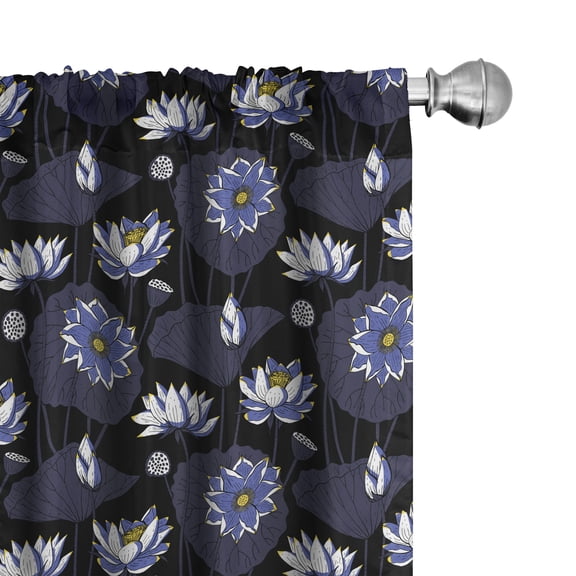 Ambesonne Blue Floral Curtains, Lotus Flowers Waterlily, Pair of 28"x63", Dark Grey Lavender