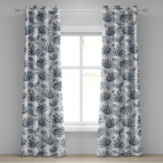 Ambesonne Blue Floral Grommet Curtain, Pastel Summer Flowers, 50"x108", Pale Blue Off White