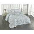 thumbnail image 1 of Ambesonne Blue Floral Quilted Bedspread Set 3 Pcs, Retro Delicate Petals, Queen, Taupe and Off White, 1 of 4